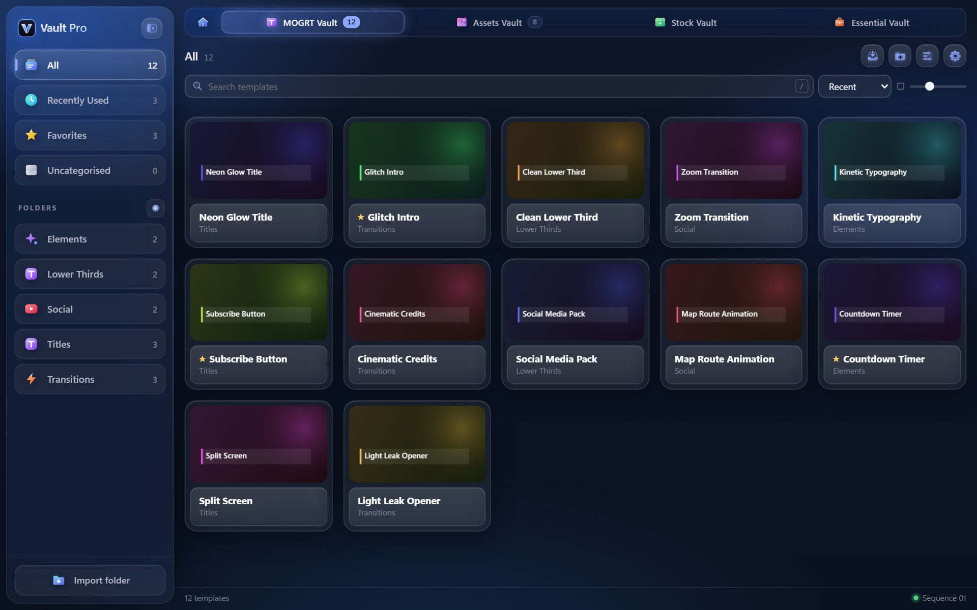 MOGRT Vault: template library in folders